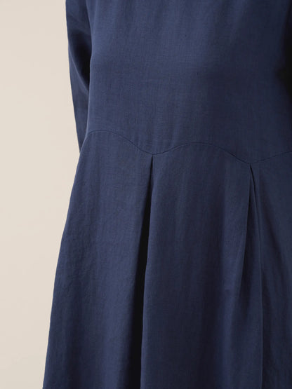 100% Linen Bateau Neck Pleated Midi Dress ABIGAIL by LINTICO