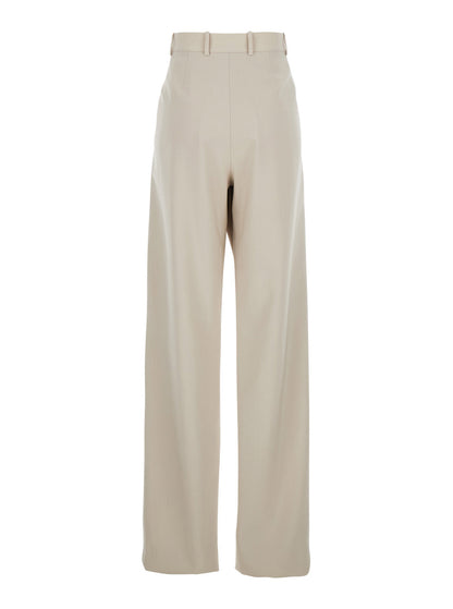 Saint Laurent Women Beige Pants With Belt Loops And Pences On The Front In Wool Woman by Luosophy