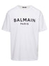 Balmain Men White Crewneck T-Shirt With Contrasting Logo Lettering Print In Cotton Man by Luosophy