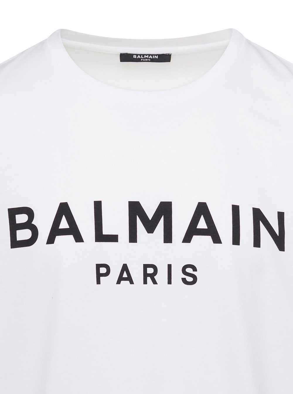 Balmain Men White Crewneck T-Shirt With Contrasting Logo Lettering Print In Cotton Man by Luosophy