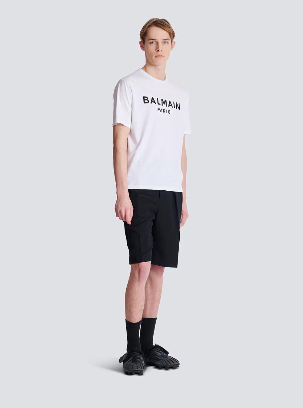 Balmain Men White Crewneck T-Shirt With Contrasting Logo Lettering Print In Cotton Man by Luosophy