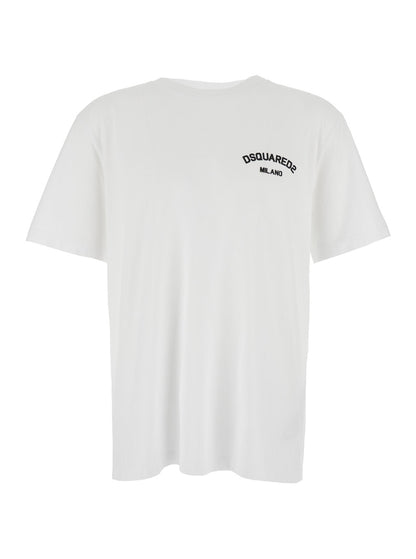 Dsquared2 Men White Crewneck T-Shirt With Logo Lettering On The Front In Cotton Man by Luosophy
