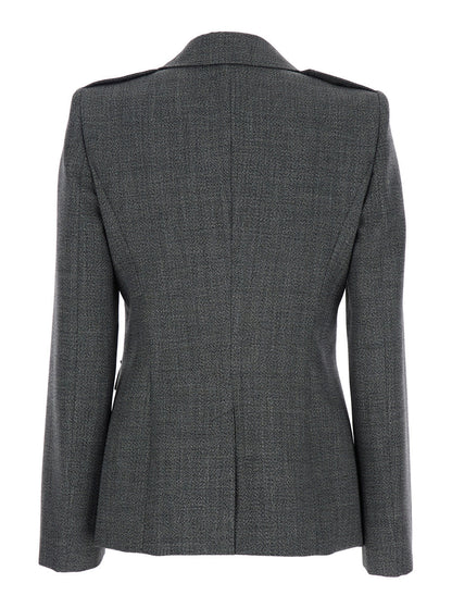 Alexander Mcqueen Women Grey Jacket With Wide Notched Revers In Wool Woman by Luosophy