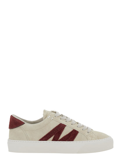 Moncler Women White Low Top Sneakers With Logo Detail On The Side And Logo Patch On The Tongue In Leather Woman