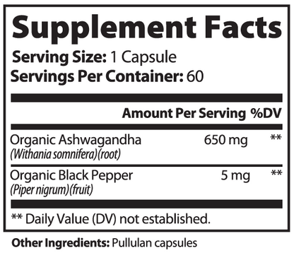 Organic Ashwagandha with Black Pepper, 60 ct. by Minimo Nutrition