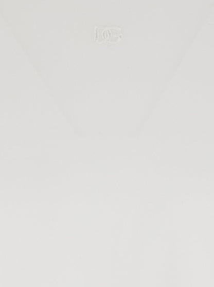 Dolce &amp; Gabbana Men White Crewneck T-Shirt With Tonal Logo Lettering Embroidery On The Front In Cotton Stretch Man by Luosophy