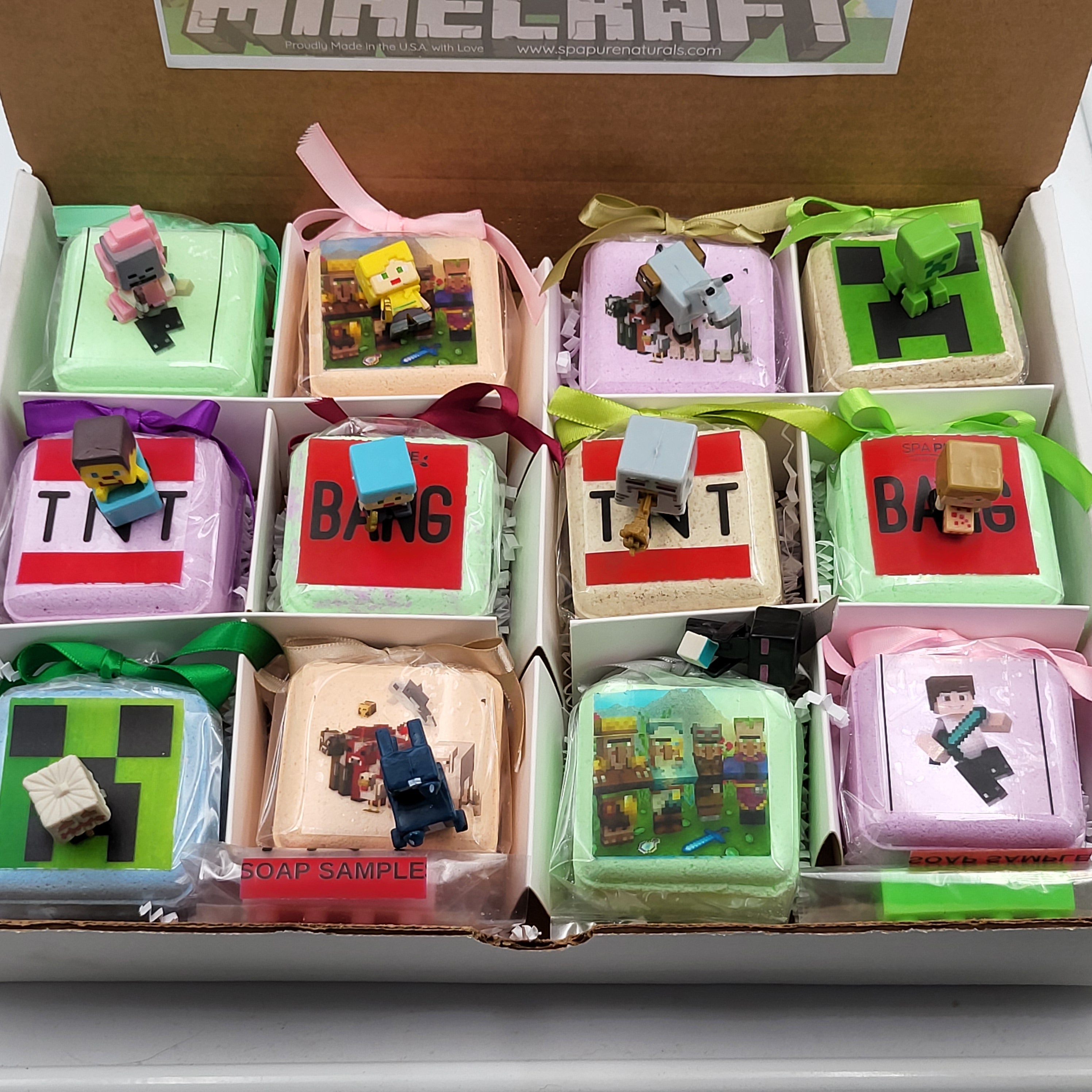 Bath Bombs for Kids with MineCrafter Toys Inside - BANG - BOOM - TNT - MADE in US, Natural Ingredients (12 Count) Pack of 1 by Spa Pure
