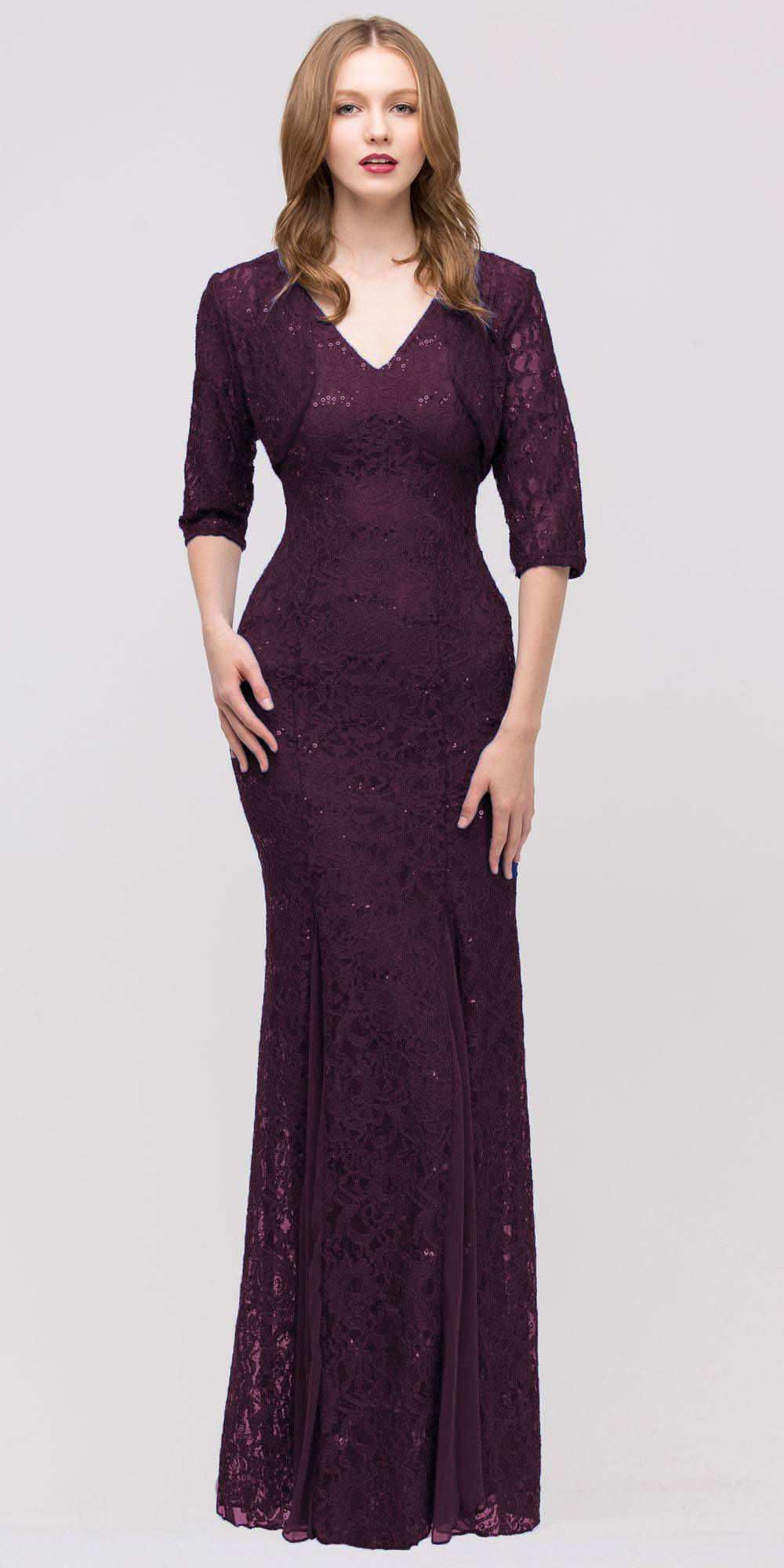 CLEARANCE - Eureka 2030J V-Neck Long Lace Gown Includes Jacket (Size 3XL) by DiscountDressShop