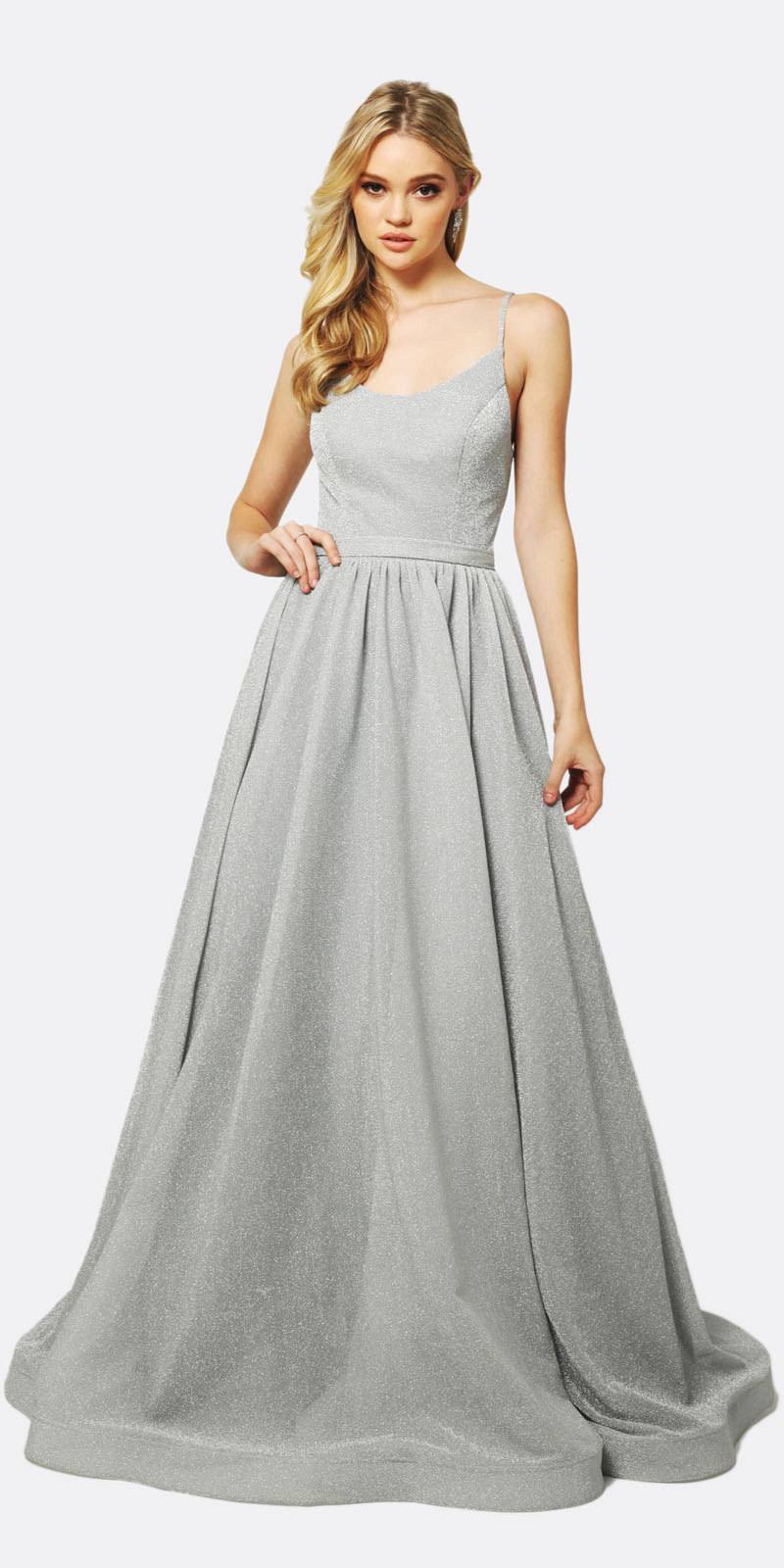 Juliet 204 Criss Cross Back Ball Gown Style Glitter Dress by DiscountDressShop