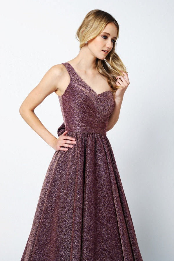 Juliet 205 Long One Shoulder Sleeveless Glitter Gown by DiscountDressShop