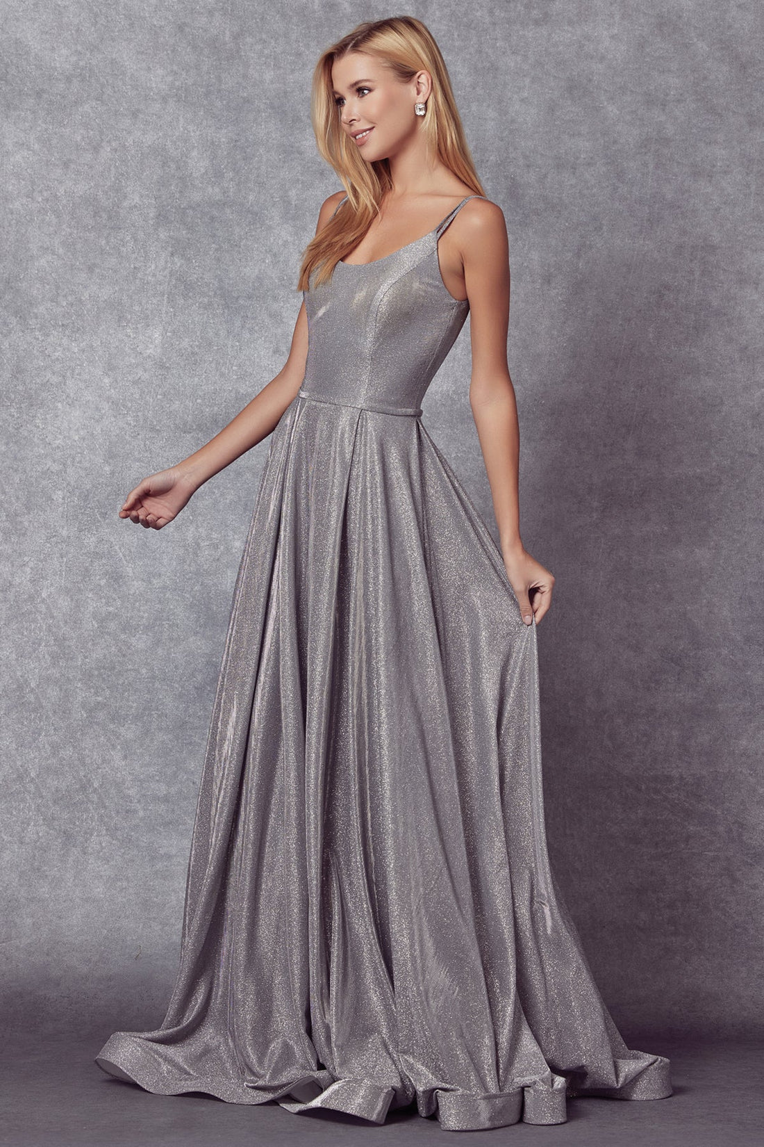 Juliet 206 Long A-Line Glitter Gown Side Pockets by DiscountDressShop
