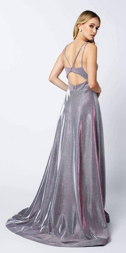 Juliet 208 Cut-Out Strappy Back Glitter Long Dress by DiscountDressShop