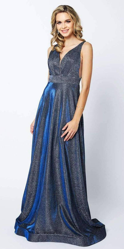 Juliet 208 Cut-Out Strappy Back Glitter Long Dress by DiscountDressShop