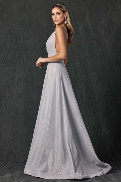 Juliet 208 Cut-Out Strappy Back Glitter Long Dress by DiscountDressShop