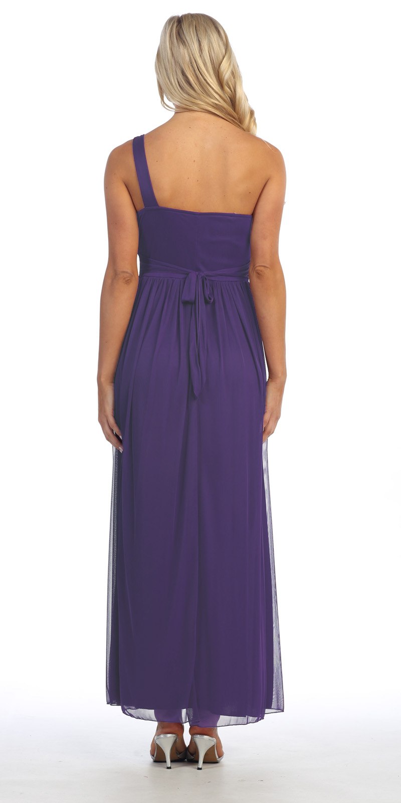 CLEARANCE - Celavie 2095L Long Black One Shoulder Gown Chiffon Empire (Size M) by DiscountDressShop