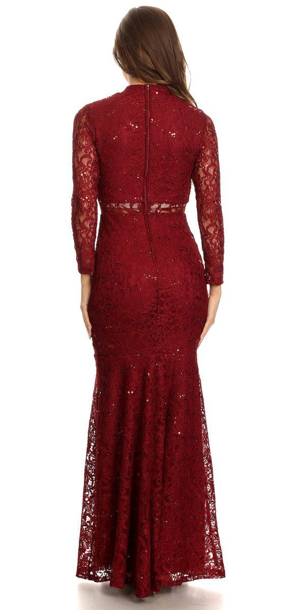 CLEARANCE - Eureka 2095 Long Sleeve Lace Dress Mock 2-Piece High Neck (Size Medium) by DiscountDressShop