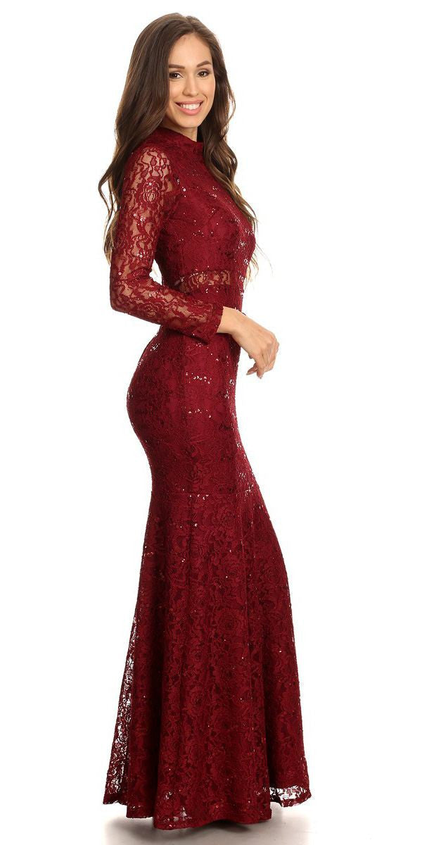 CLEARANCE - Eureka 2095 Long Sleeve Lace Dress Mock 2-Piece High Neck (Size XL) by DiscountDressShop