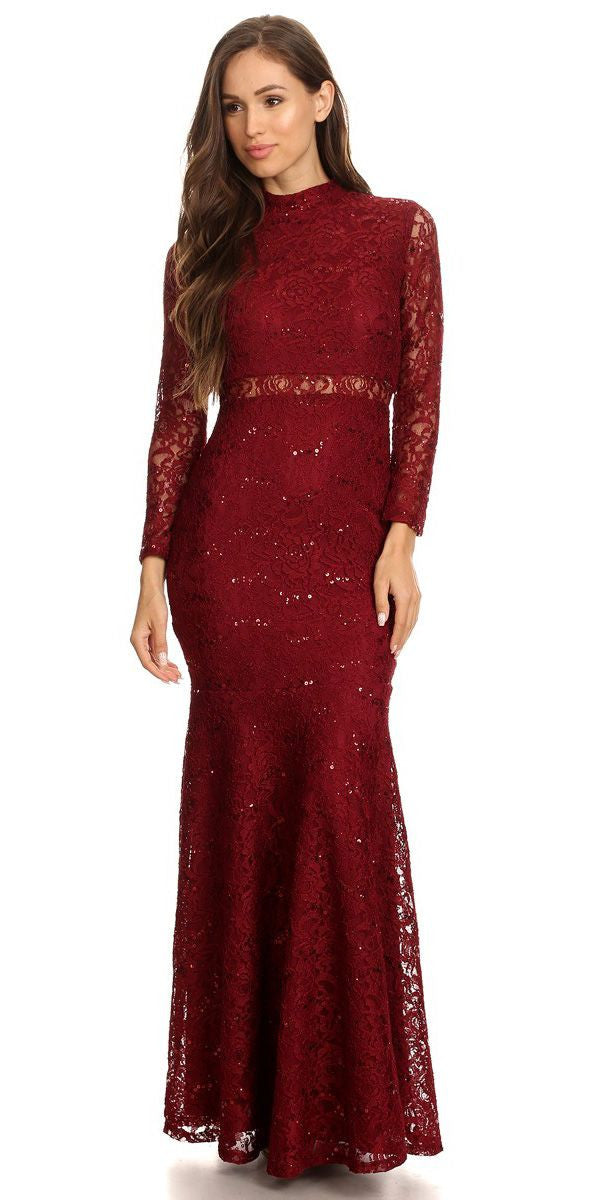 CLEARANCE - Eureka 2095 Long Sleeve Lace Dress Mock 2-Piece High Neck (Size Small) by DiscountDressShop