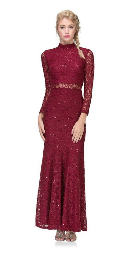 CLEARANCE - Eureka 2095 Long Sleeve Lace Dress Mock 2-Piece High Neck (Size Small) by DiscountDressShop