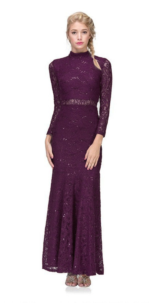 CLEARANCE - Eureka 2095 Long Sleeve Lace Dress Mock 2-Piece High Neck (Size Medium) by DiscountDressShop