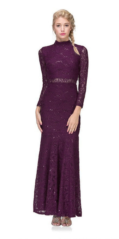 CLEARANCE - Eureka 2095 Long Sleeve Lace Dress Mock 2-Piece High Neck (Size XL) by DiscountDressShop