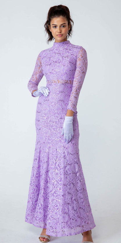CLEARANCE - Eureka 2095 Long Sleeve Lace Dress Mock 2-Piece High Neck (Size Small) by DiscountDressShop