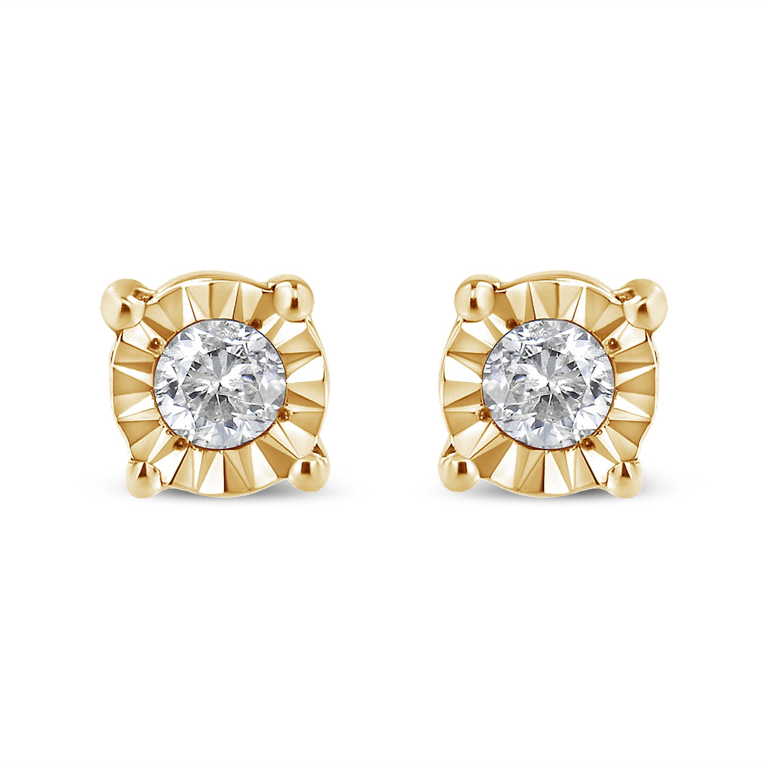 10K Yellow Gold Plated .925 Sterling Silver 1/10 Cttw Round Brilliant-Cut Diamond Miracle-Set Stud Earrings (J-K Color, I3 Clarity)