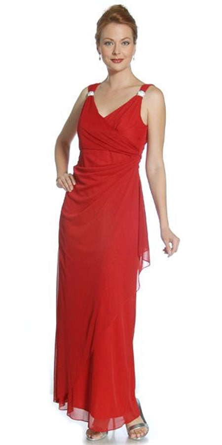 CLEARANCE - Juliet 2176 Semi Formal Dress V-Neck Wrap Skirt Rhinestone Strap by DiscountDressShop