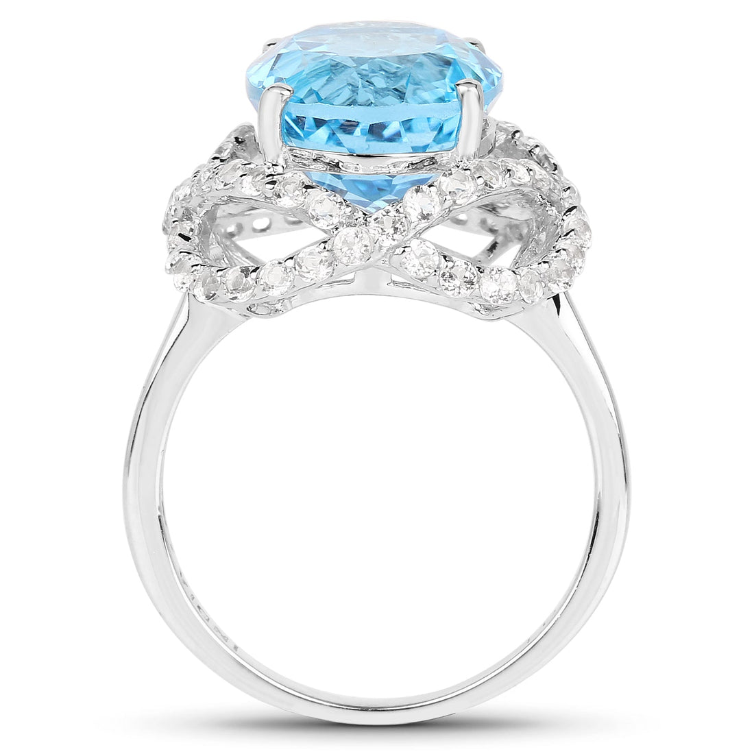 7.32 Carat Genuine Swiss Blue Topaz &amp; White Topaz .925 Sterling Silver Ring