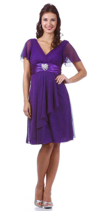 CLEARANCE - Celavie 2298S Short Sleeve Purple Knee Length Dress (Size M) by DiscountDressShop