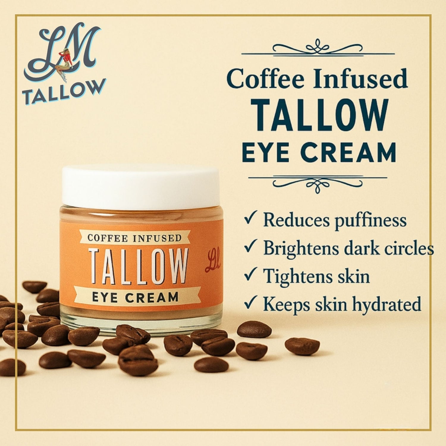 Lady May Coffee-Infused Tallow Eye Cream – Brighten, Firm &amp; Revitalize Naturally by The Lady May