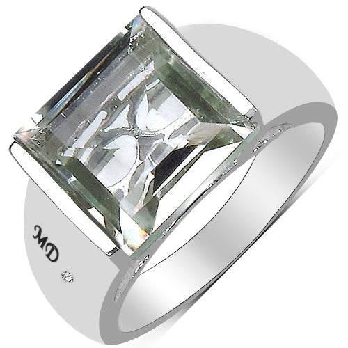 5.71 Carat Genuine Green Amethyst &amp; White Diamond .925 Sterling Silver Ring