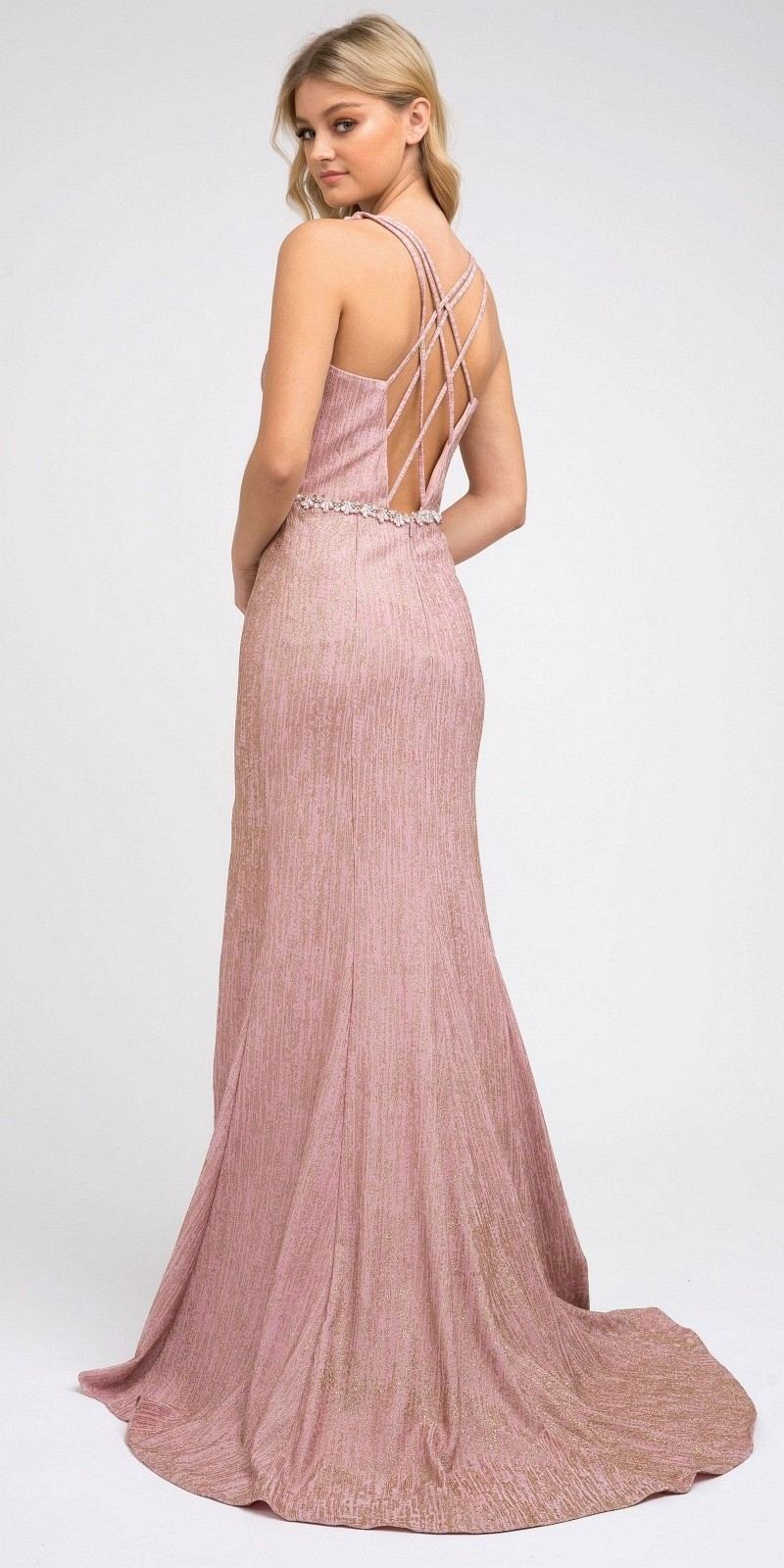 Juliet 237 Strappy-Back Long Prom Dress with Slit by DiscountDressShop