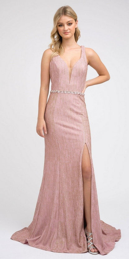 Juliet 237 Strappy-Back Long Prom Dress with Slit by DiscountDressShop