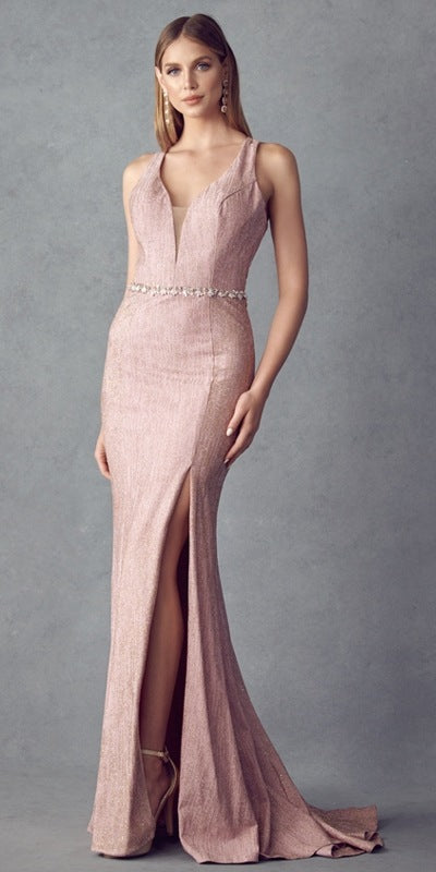 Juliet 237 Strappy-Back Long Prom Dress with Slit by DiscountDressShop