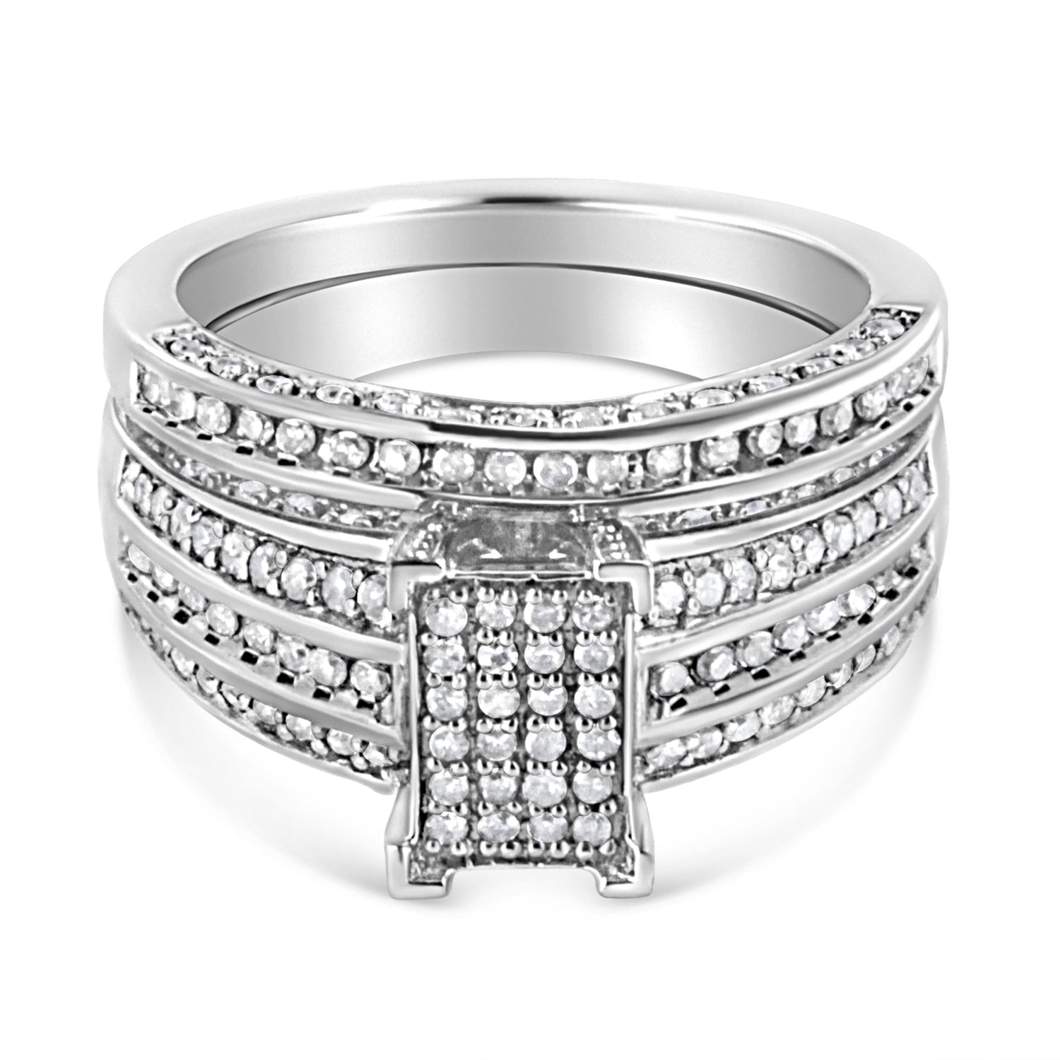 .925 Sterling Silver 3/4 Cttw Prong Set Round Diamond Composite Engagement Ring and Band Set (I-J Color, I3 Clarity) - Size 6.5