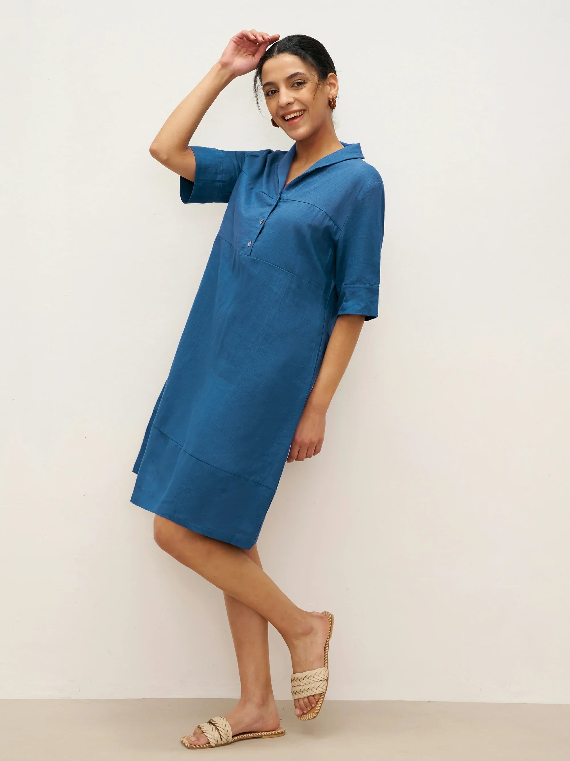 Linen Shawl V-Neck Half Sleeve Minidress LIVIA by LINTICO