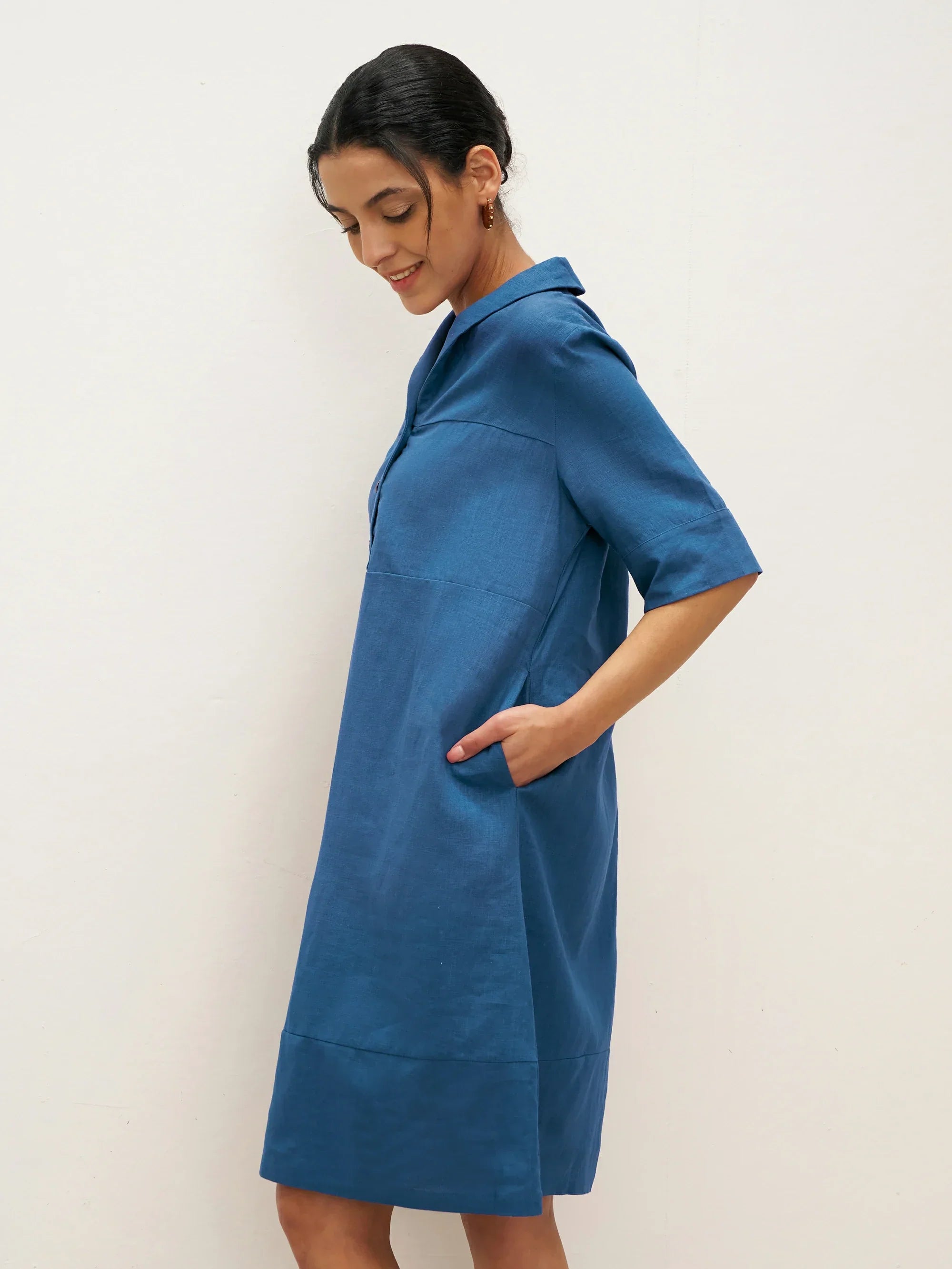 Linen Shawl V-Neck Half Sleeve Minidress LIVIA by LINTICO