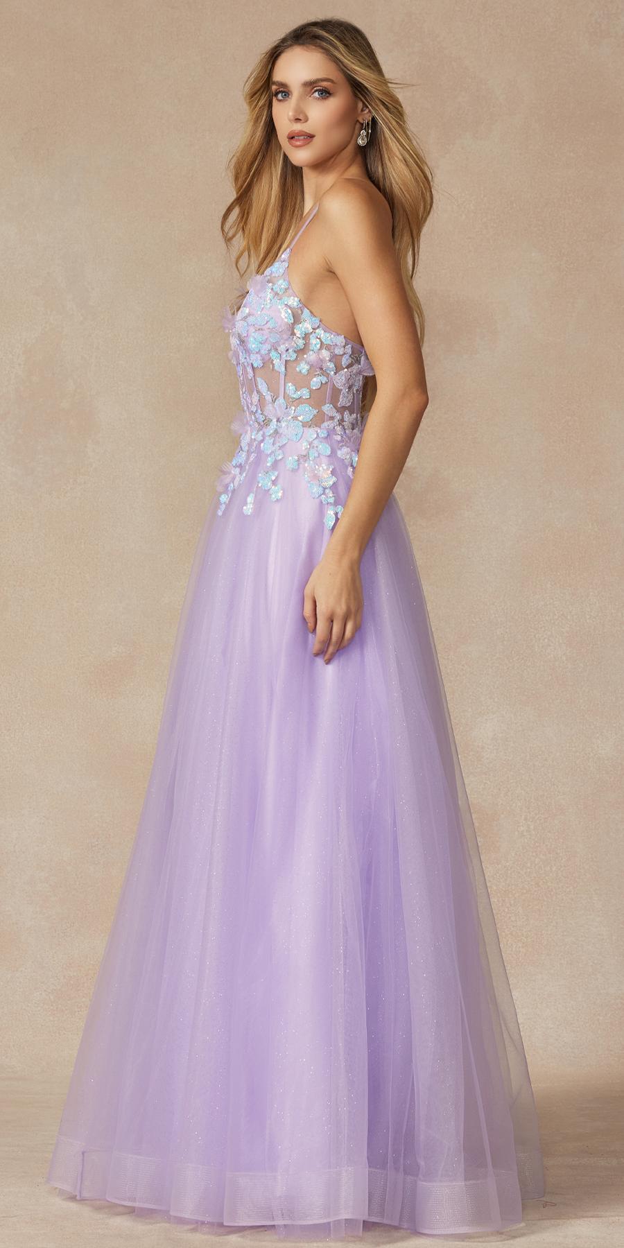 Juliet 2401 Floor Length A-Line Tulle Gown with Detachable Puff Sleeves by DiscountDressShop