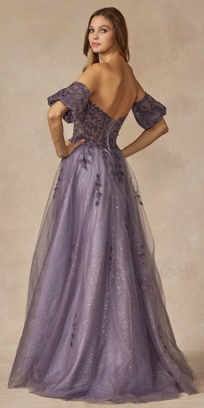 Juliet 2409 Floor Length A-Line Leaf Embroidered Gown Detachable Sleeves by DiscountDressShop