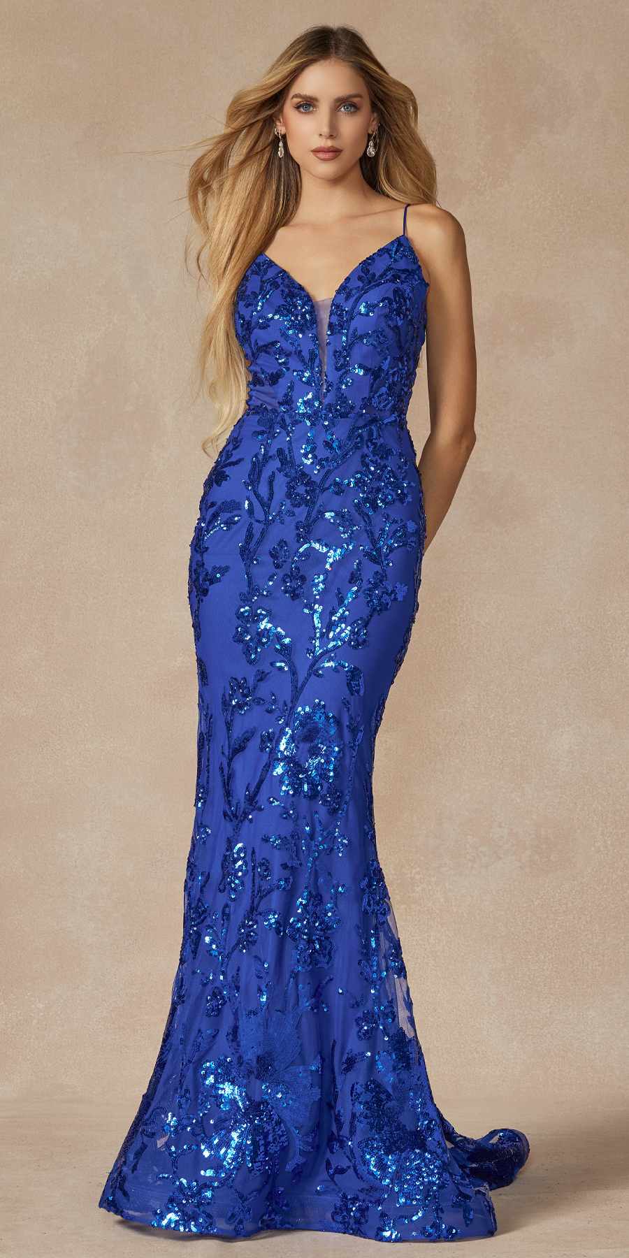 Juliet 2411 Long Sequin Lace Embellishments Fitted Prom Gown by DiscountDressShop
