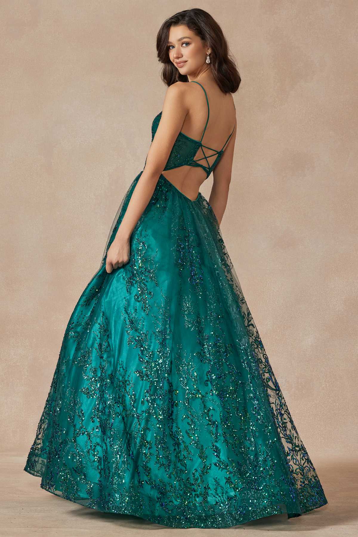 Juliet 2414 Floor Length A-Line Glitter Lace Tulle Ball Gown by DiscountDressShop