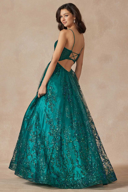 Juliet 2414 Floor Length A-Line Glitter Lace Tulle Ball Gown by DiscountDressShop