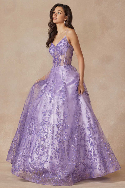 Juliet 2414 Floor Length A-Line Glitter Lace Tulle Ball Gown by DiscountDressShop