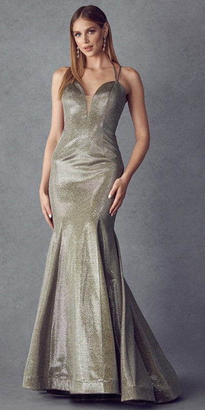 Juliet 242 Metallic Mermaid Long Prom Dress Lace-Up Back by DiscountDressShop