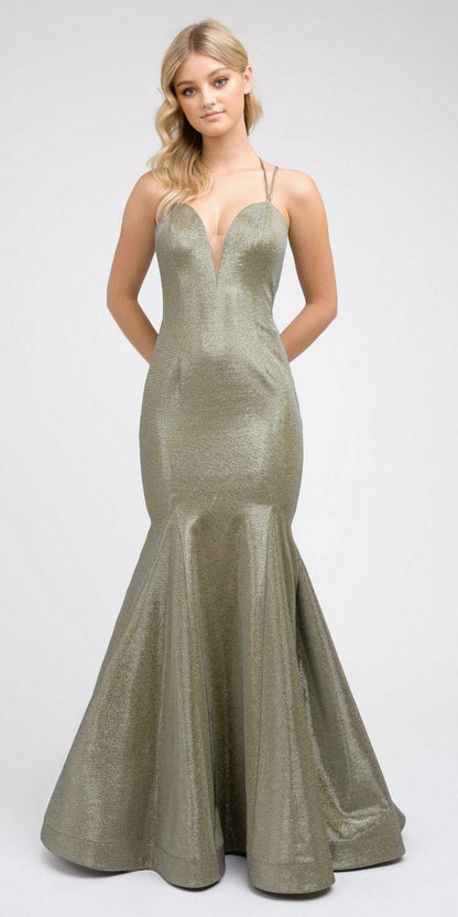 Juliet 242 Metallic Mermaid Long Prom Dress Lace-Up Back by DiscountDressShop