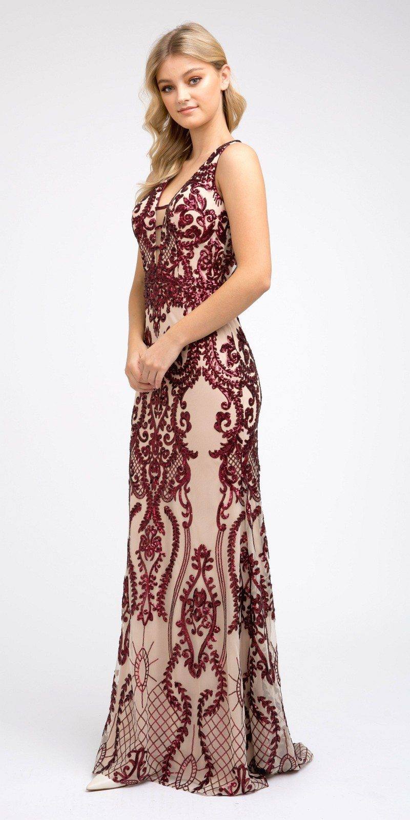 Juliet 243 Sequins Long Evening Dress Cut-Out Back by DiscountDressShop
