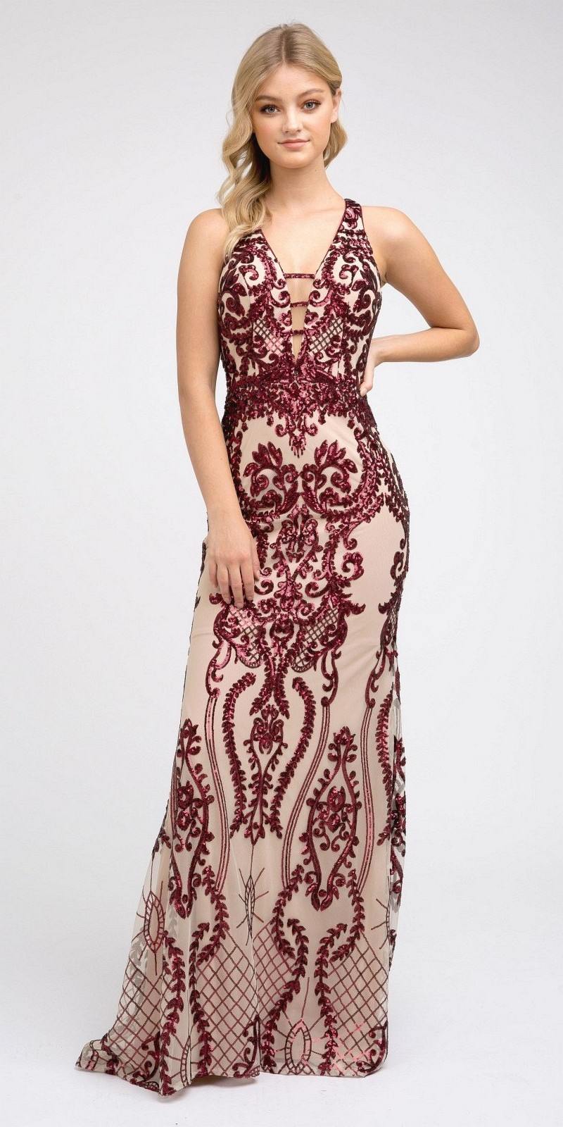 Juliet 243 Sequins Long Evening Dress Cut-Out Back by DiscountDressShop