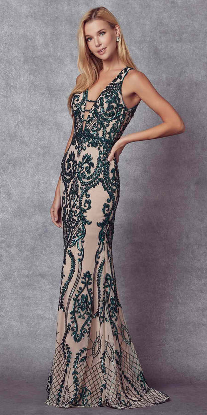 Juliet 243 Sequins Long Evening Dress Cut-Out Back by DiscountDressShop