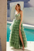 Juliet JT2454K Long Boned Bodice Tiered Layered Sequin Detail A-Line Gown by DiscountDressShop